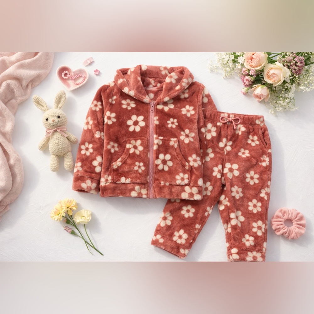 Emma & Ella Girls Cozy Floral Fleece‎ Hoodie & Jogger Set | Size 5